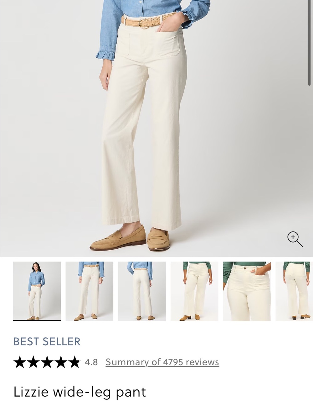 J. Crew Lizzie Wide-Leg Pant in Cream